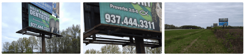 Live rural billboard ad placements showing visible creative and structural integrity, verified through ProxyPics real-time OOH audit services