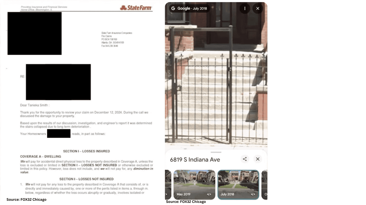 Chicago insurance claim denied using Google Images showing porch condition, highlighting risks of relying on outdated property data for claims decisions